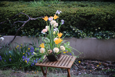 庭の花を使ったアレンジメント